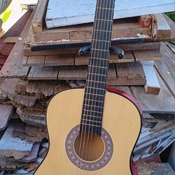 "Beginners" 6 String Guitar And Folding Guitar Stand