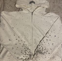White Rhinestone hoodie (NEED GONE READ DESCRIPTION )
