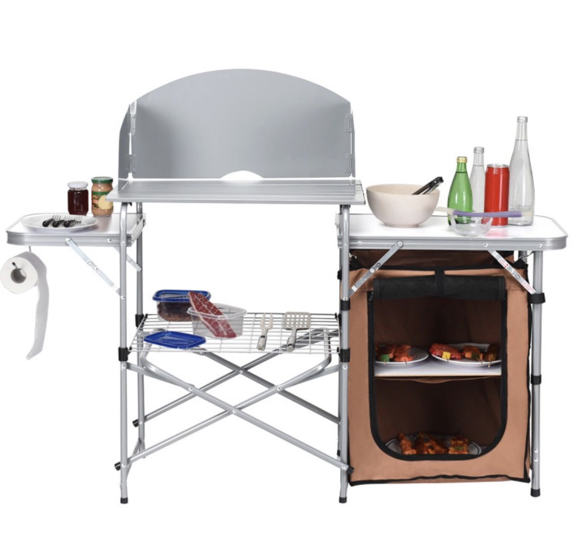 Outdoor BBQ Portable Grilling Table W Windscreen Bag