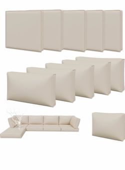 11-Piece Light Beige Outdoor Sectional Cushion Set – 6 Large 25”×25” & 5 Small 25”×12”