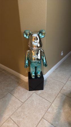 Large Chrome Bearbrick Figure on Black Base