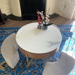 Round Marble Lift-Top Coffee Table with Storage - 3 Ottoman Stools - Like New - Delivery Possible