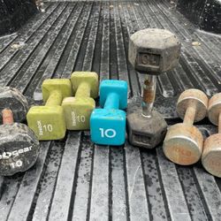 VARIETY OF 10 LB. DUMBBELLS  :  PAIRS = $15  /  SINGLES  = $7