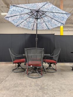 Six-Piece Metal Patio Dining Set with Red Cushions