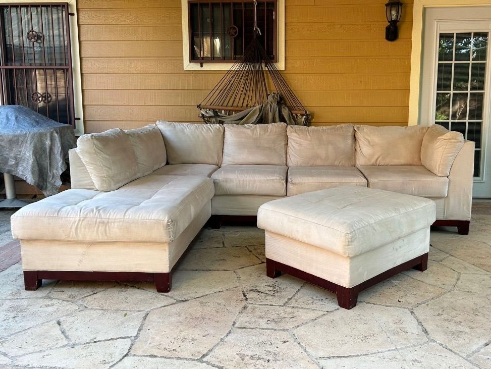 Raymour & Flanigan Beige Sectional Sofa w/ Left Chaise & Ottoman 