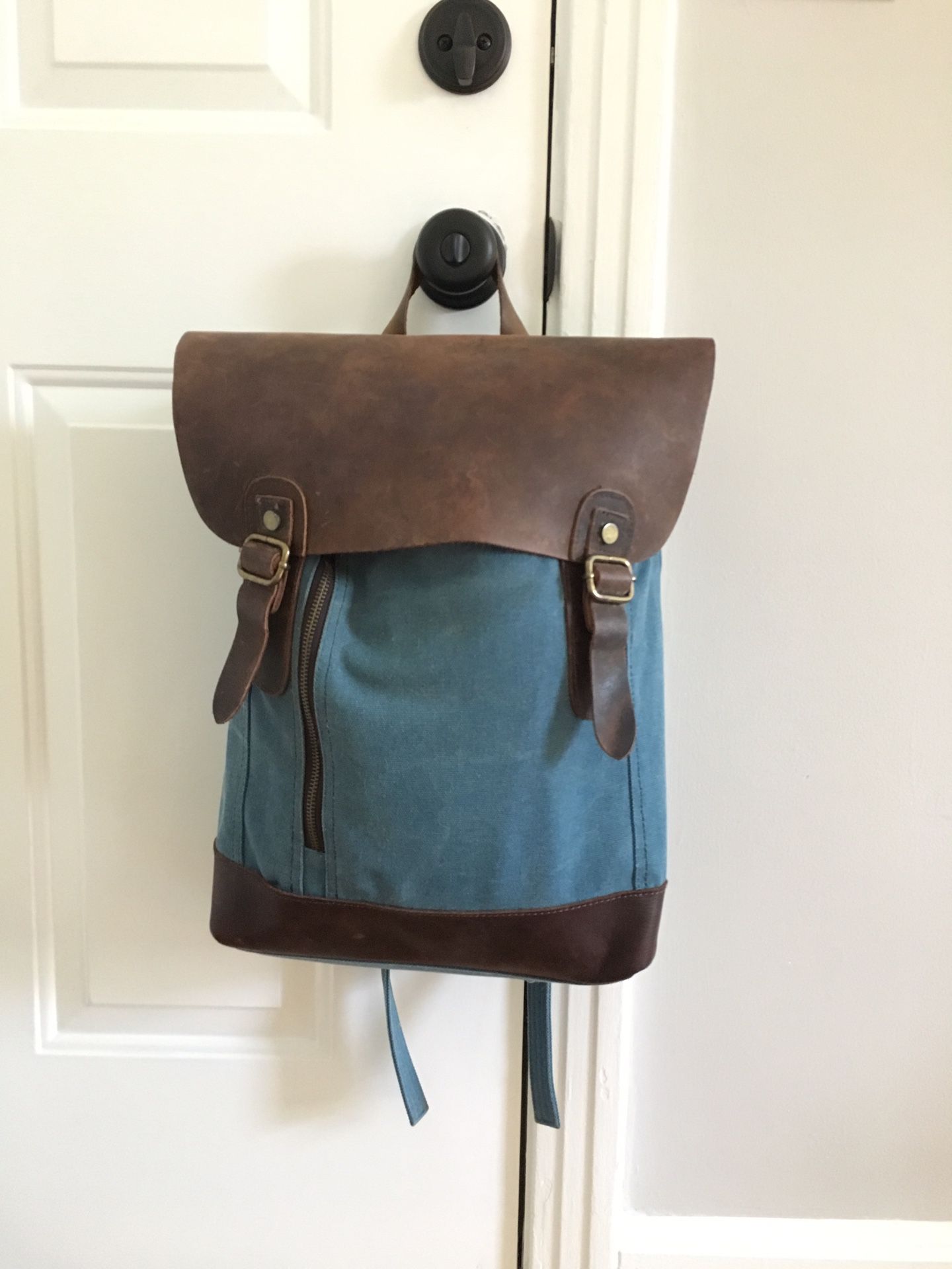 Canvas + Genuine Cow Leather backpack rucksack bookbag