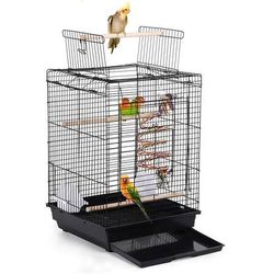 Yaheetech Open Play Top Travel Bird Cage Portable in Black