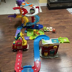 2 Sets VTech Toys Fire station And Truck + Race Track Cars Multiways To Build + Singing Cars