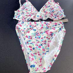J.Crew two piece v neck ruffle bikini high waisted floral blooms size XXS new