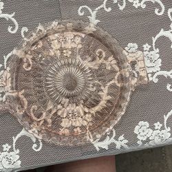 Pink Diamond cut depression glass Platter With handles