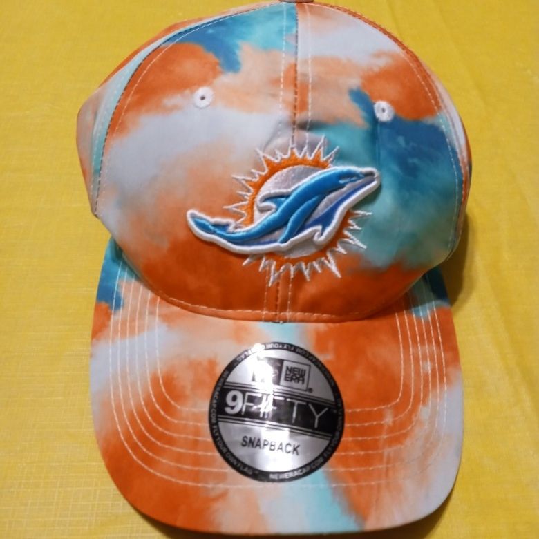 MIAMI DOLPHINS SnapBack Hat CaP JUMBO SPELLOUT LOGO NFL FOOTBALL - TEAL  ORANGE for Sale in Pelham, NH - OfferUp