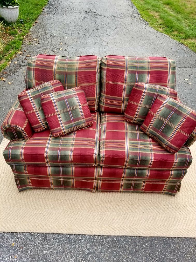 Clayton Marcus Hand Crafted Plaid Loveseat
