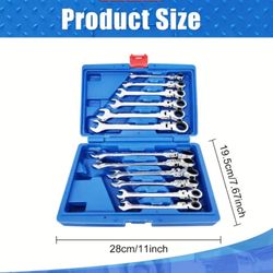 [Metric Ratcheting Wrench Set] 12pcs Metric Flex-Head Ratcheting Wrench set,