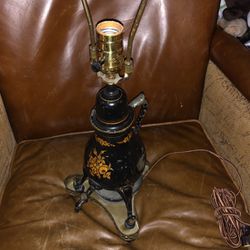 Antique, rare, black, and gold table lamp