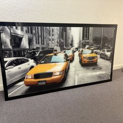 Large 72” x 36” NYC Taxi Framed Wall Art – Modern Black & White Photo