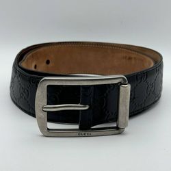 Gucci Brown Guccissima Black Leather Belt Mens Silver Tone Buckle EU size 40
