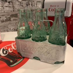 Antique Coca Cola Bottle Carrier With Antique Glass Bottles 