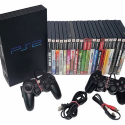 $125 Pick Up**  PlayStation 2 Console Lot Bundle PS2 Fat Console 20 Games 2 Controllers Cords Plug N Play Ready