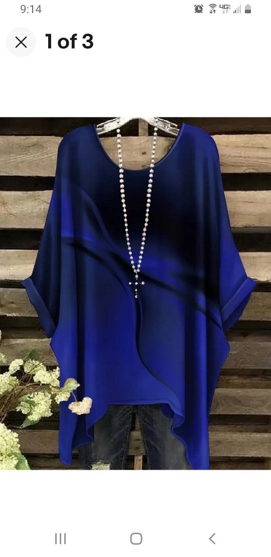 Women Holiday Faux Deep Blue Boho Tunic Top Blouse 4X New