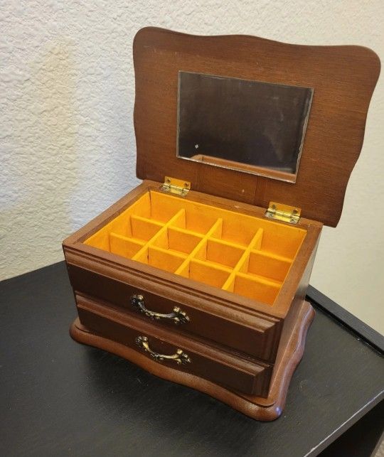 Vtg Centurion Wood Jewelry Box Mirrored Lined Top Storage w/ Ring Drawer SOLID