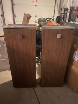 Pair of Wood Grain Cabinet Panels with Metal Top