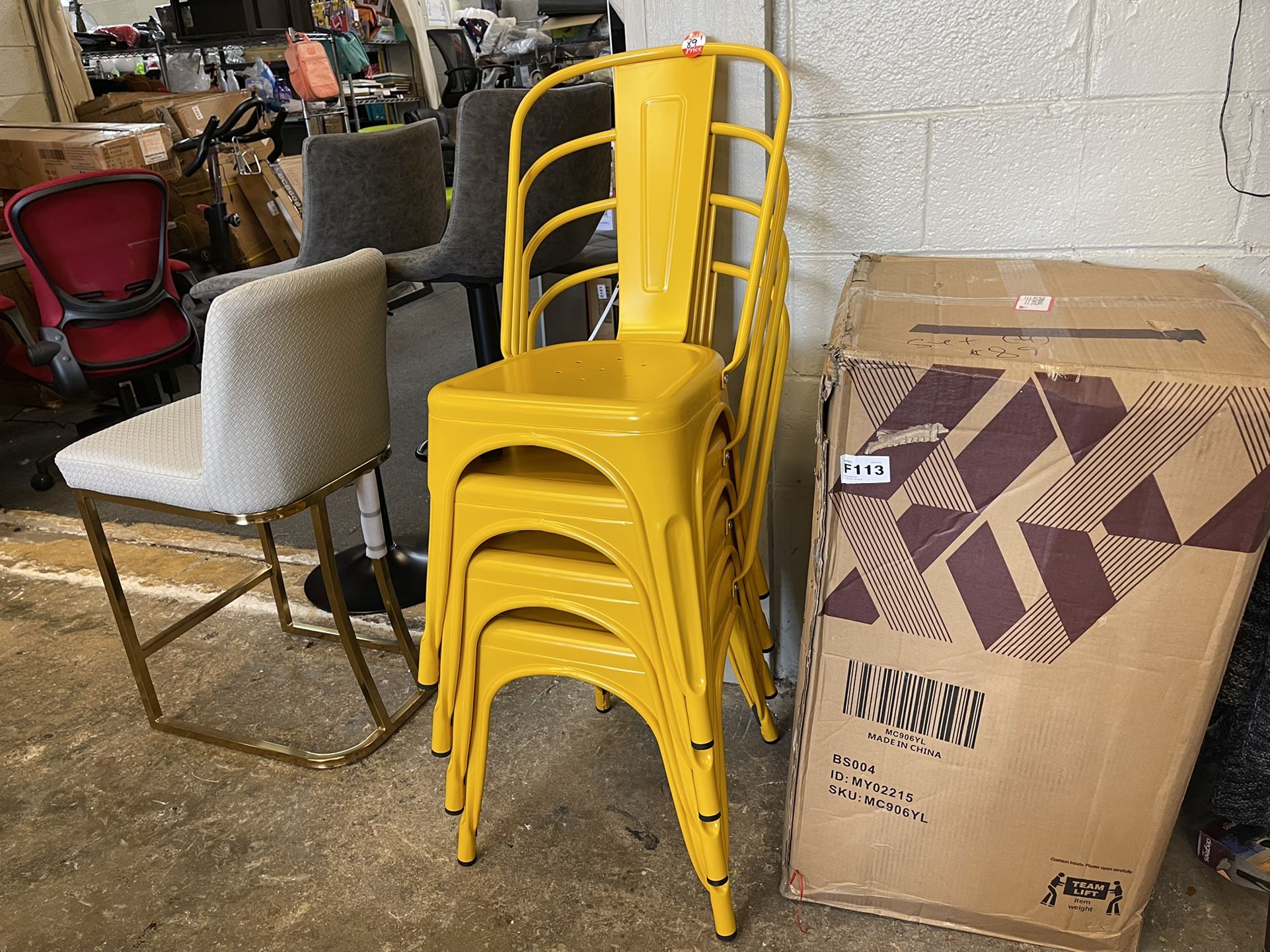 Yellow Metal Chairs Set 4 New