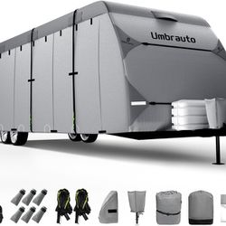 RV Cover Umbrauto Upgraded 7 Layers Top Camper Cover Windproof Travel Trailer Cover for 18' to 20' RV, Toy Hauler Cover with Tongue Jack Cover, Extra 