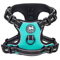 PoyPet No Pull Dog Harness with 4 Snap Buckles,
Reflective with Front & Back 2 Leash Hooks and an
Easy Control Handle [NO Need Go Over Dog's Head]
(Mi