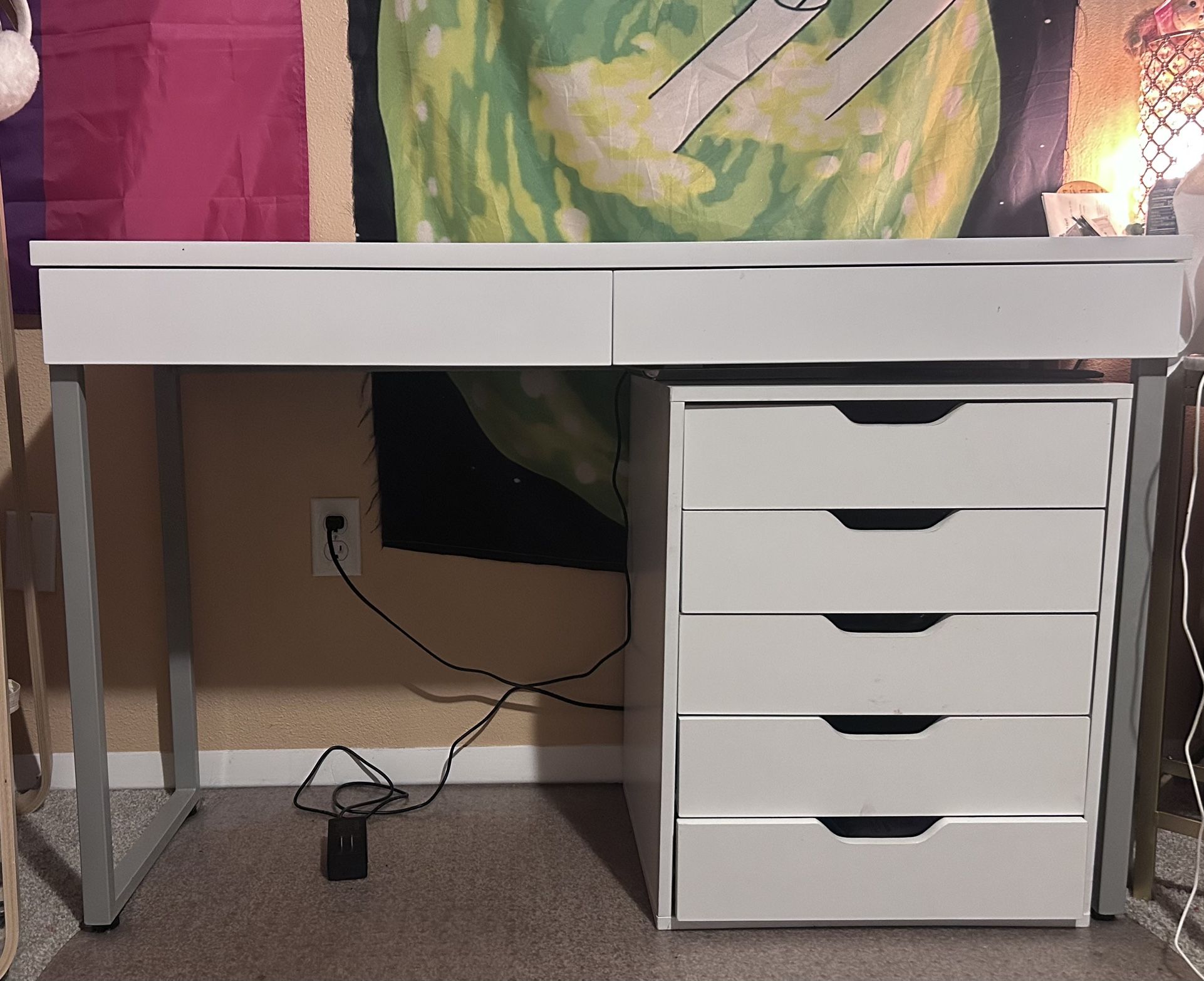 2 Drawer White Vanity Desk