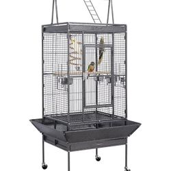 69-inch Wrought Iron Rolling Large Parrot Bird Cage for African Grey Small Quaker Amazon Cockatiel Sun Parakeet Green Cheek Conure Dove Lovebird Budgi
