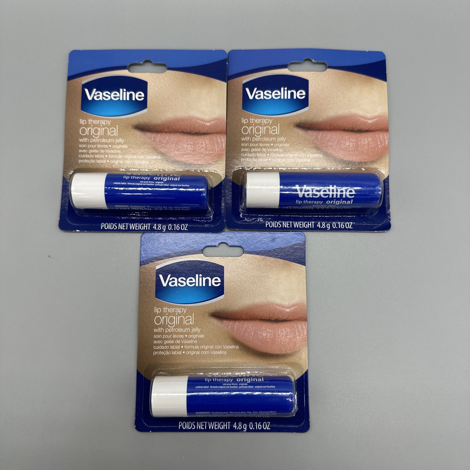 Vaseline Lip Therapy Care Original Lip Balm, 3- Pack, 0.16 Oz Each