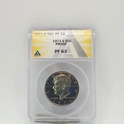 ​1971-S Kennedy Kennedy Half Dollar 50C - ANACS PF63 Proof Toned Composition Coin