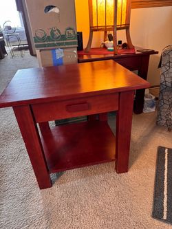 Wood End Tables with Drawer and Shelf