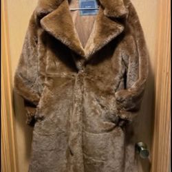 Lucky Brand Faux Fur Notched Collar Brown Coat Size M-Beautiful & SOFT! EUC