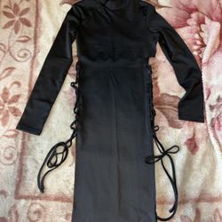 SHEIN Black Lace-Up Bodycon Midi Dress