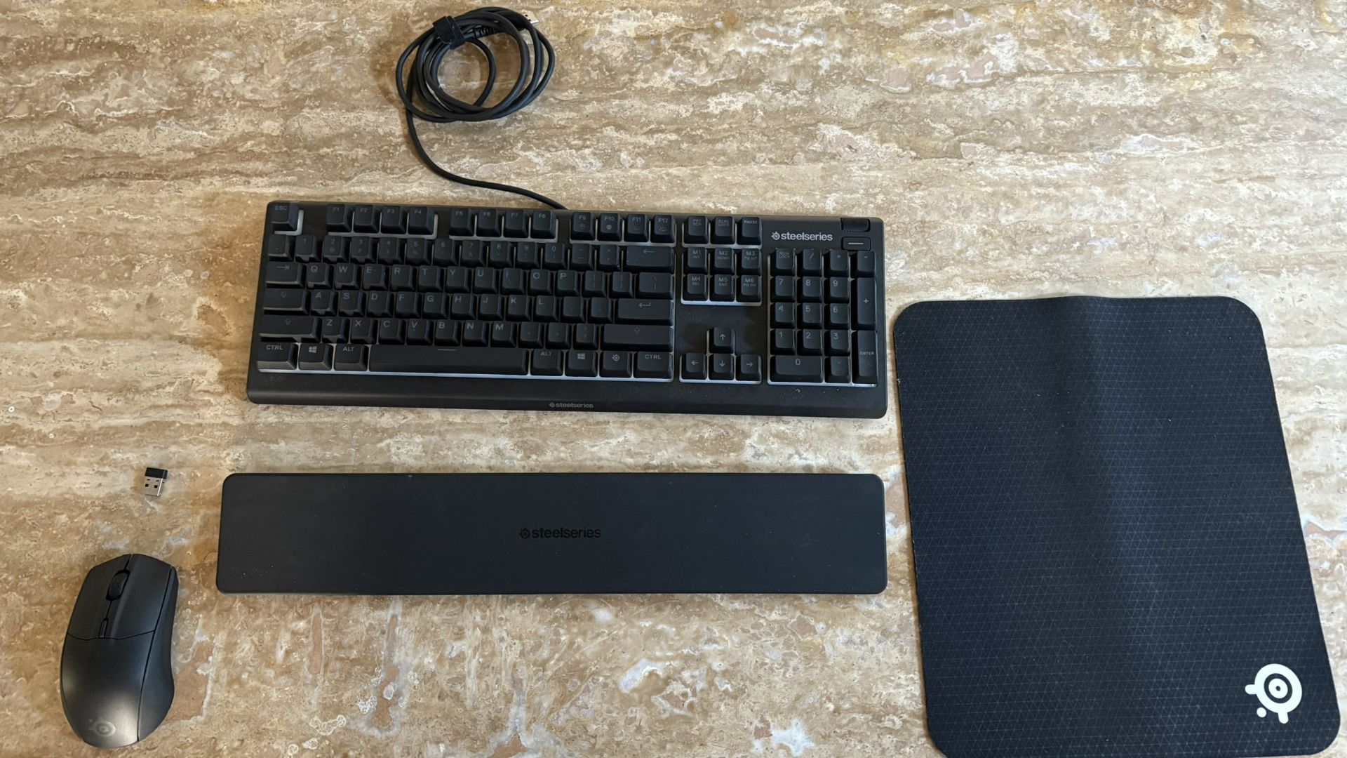 Steelseries Apex 3  gaming keyboard and Rival 3 wireless mouse w/ magnetic armrest and mouse pad