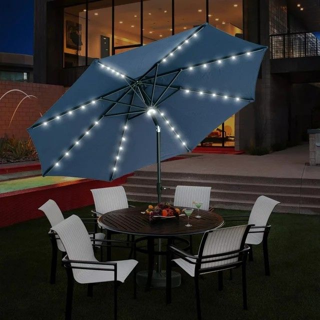 10ft Patio Umbrella Outdoor Solar Powered with 40 LED Lights,One Center Light and 8 Sturdy Ribs Without Base