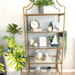 71" Nola 5 Shelf Etagere Bookcase, Gold Finish, New in Box 
