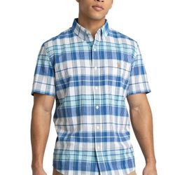 Men's Blue  Plaid Button Front Cool Shirt