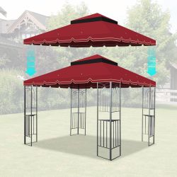 10x10 Ft Outdoor Patio Gazebo Replacement Canopy,Double Tiered Gazebo Tent Roof Top Cover Only GreatWall border(Frame Not Include)-Red