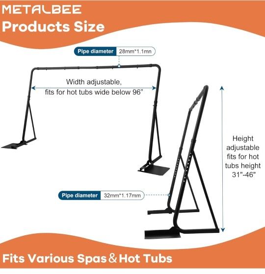 Adjustable Hot Tub Cover Lift Bar, Spa Cover Lifter with Height 31"-46" & Maximum Width 96in, Rustproof Heavy-Duty Design, No-Drill Installation
