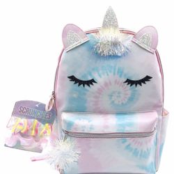Kids 16” Unicorn School Backpack With Scrunchies /new