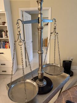 Decorative Scales Of Justice With Metal Tray And Stand
