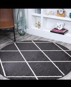 JONATHAN Y Cole Minimalist Diamond Trellis Black/White 5 ft. Round Area Rug, Non-Shedding, Easy-Clea