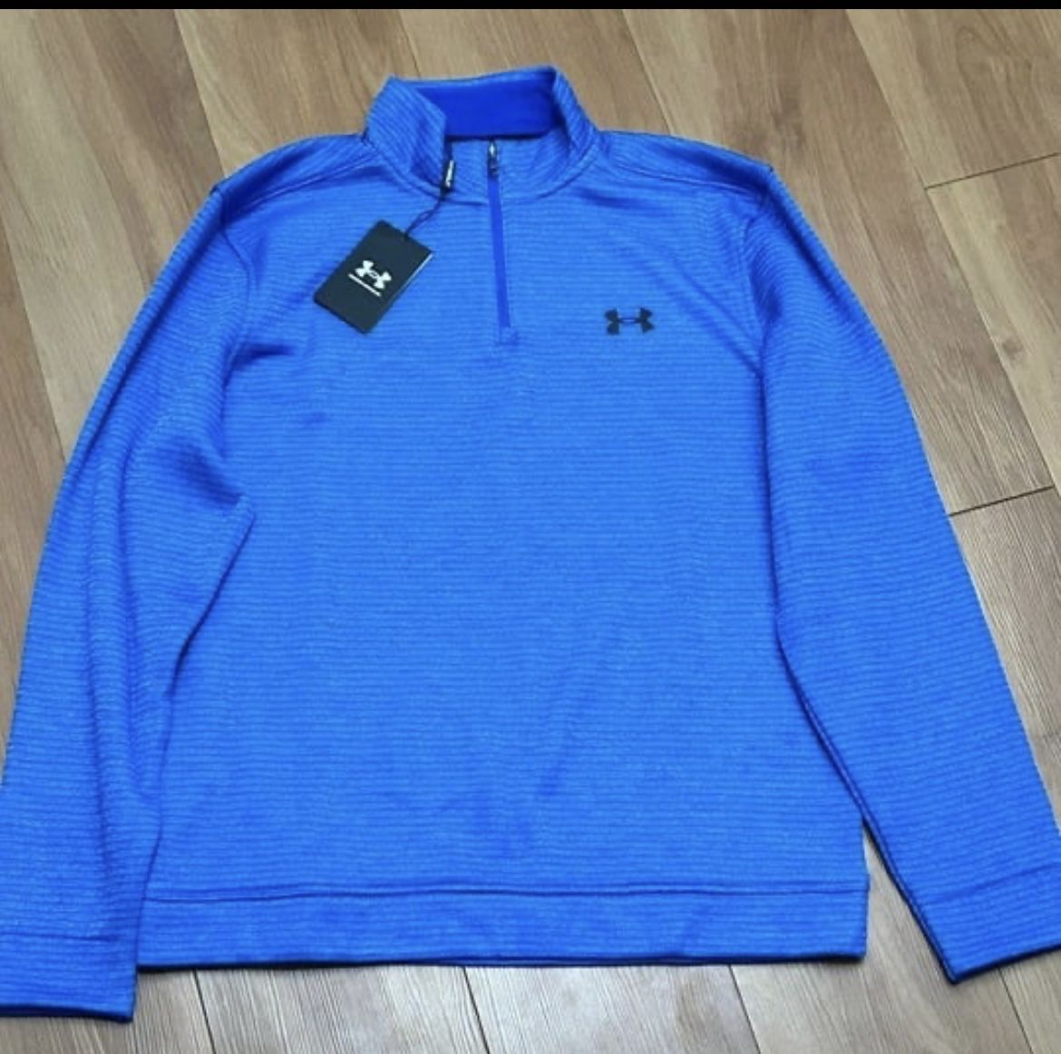 Under Armour Sweater Mens Med Blue Storm Pinstripes Fleece 1/4 Zip Pullover NWT