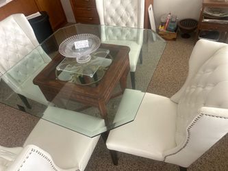 Glass Top Dining Table with 4 Tufted Chairs