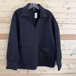 Banana Republic Factory Women’s Black Pullover Collar Vneck Sweater Size XL NWT