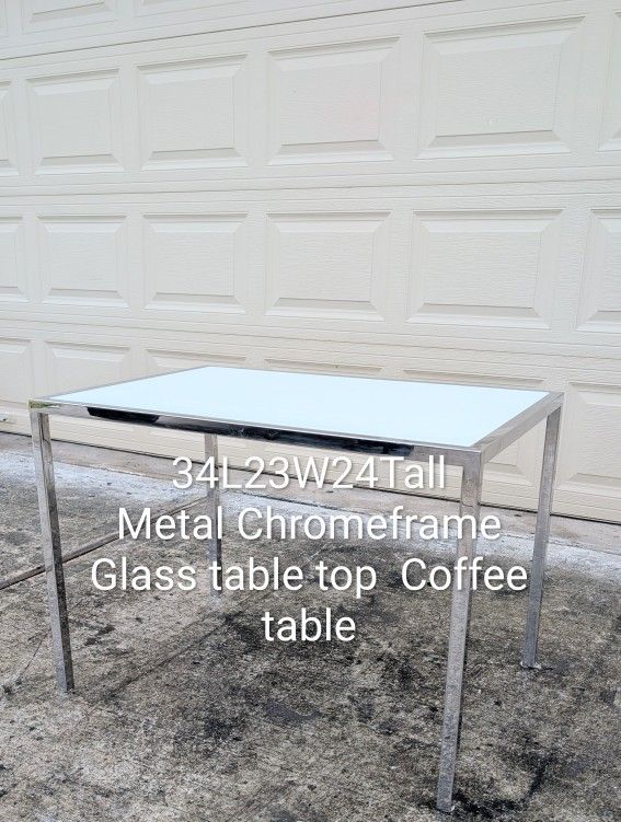 34L23W24H
Chrome frame glass top coffee table side table Mid Century Modern