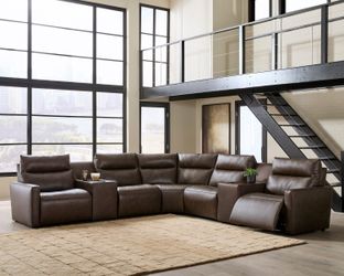 ModZ Chocolate 7-Piece Power Reclining Sectional w/ Audio Consoles
