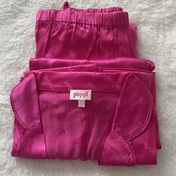  Poppi Pink Logo Printed Satin Pajama Set. This limited-edition M